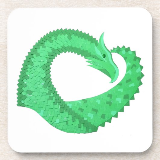 Grüner Herzdrache auf Weiß Getränkeuntersetzer (Vorderseite)