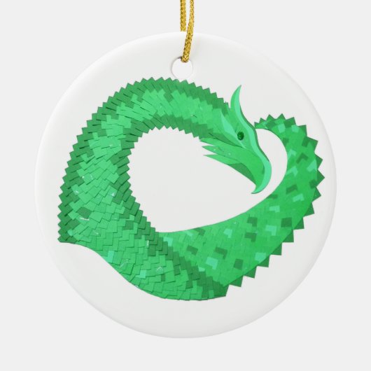 Grüner Herzdrache auf Weiß Keramik Ornament (Vorne)