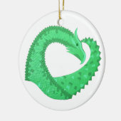 Grüner Herzdrache auf Weiß Keramik Ornament (Links)