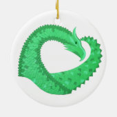 Grüner Herzdrache auf Weiß Keramik Ornament (Hinten)