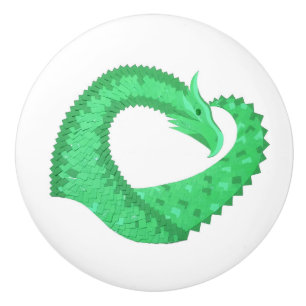 Grüner Herzdrache auf Weiß Keramikknauf