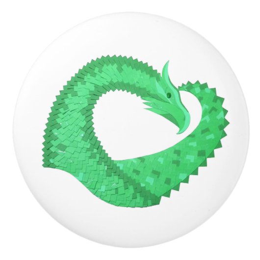 Grüner Herzdrache auf Weiß Keramikknauf (Vorderseite)