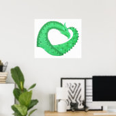Grüner Herzdrache auf Weiß Poster (Heimbüro)