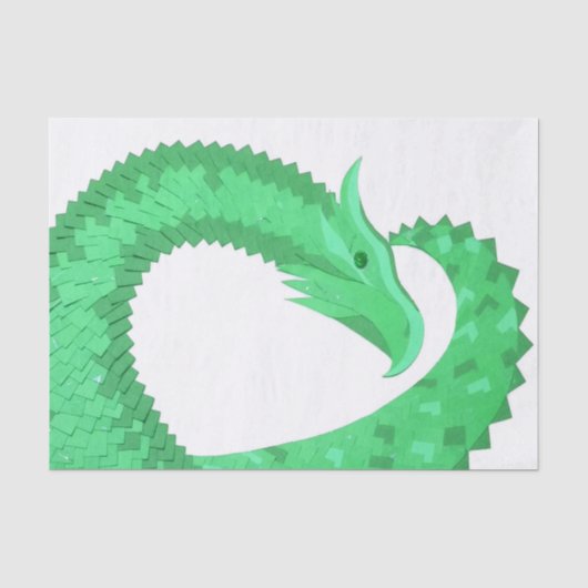 Grüner Herzdrache auf Weiß Seidenpapier (Vorderseite)