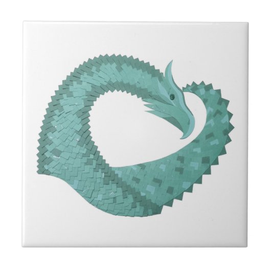 Grüner Herzdrache in Weiß Fliese (Vorderseite)