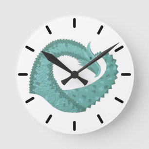 Grüner Herzdrache in Weiß Runde Wanduhr