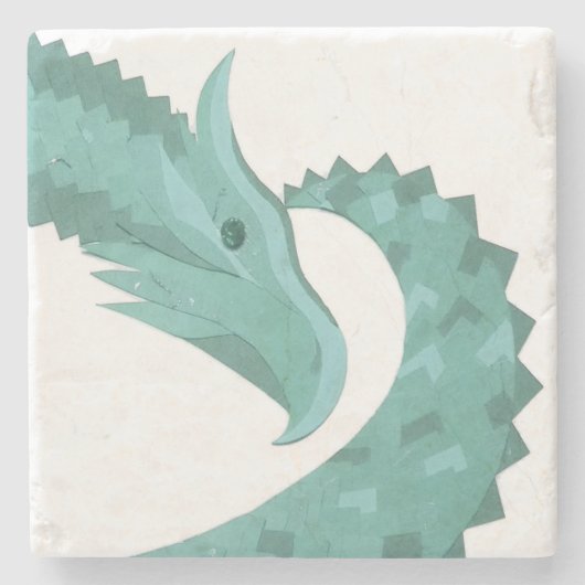 Grüner Herzdrache in Weiß Steinuntersetzer (Vorderseite)