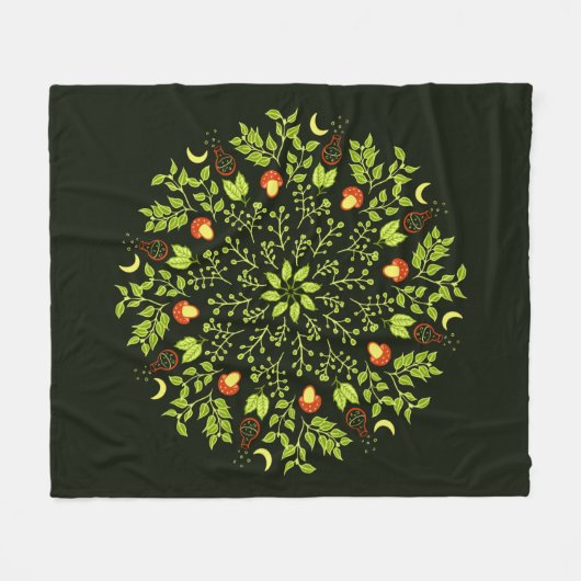 Grüner Hexentrank Pilz verlasse Pflanze Mandala Fleecedecke (Vorderseite (Horizontal))
