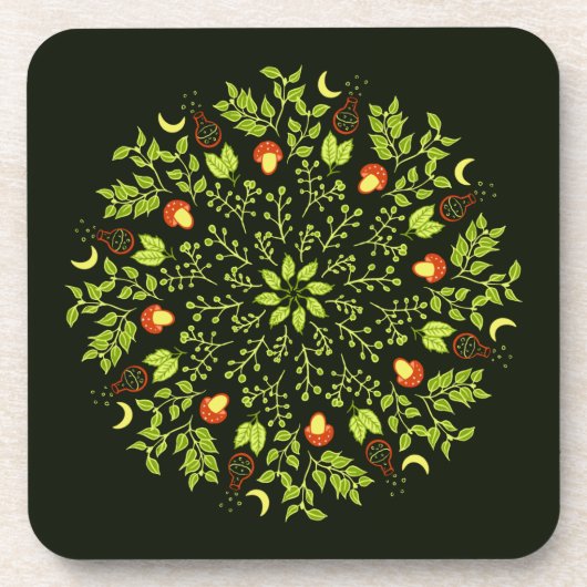 Grüner Hexentrank Pilz verlasse Pflanze Mandala Getränkeuntersetzer (Vorderseite)