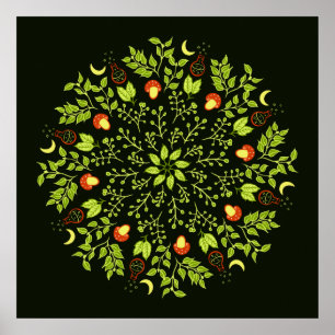 Grüner Hexentrank Pilz verlasse Pflanze Mandala Poster