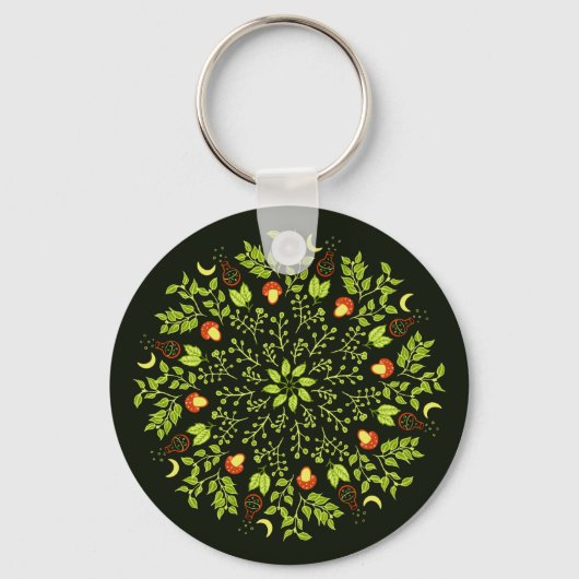 Grüner Hexentrank Pilz verlasse Pflanze Mandala Schlüsselanhänger (Vorderseite)