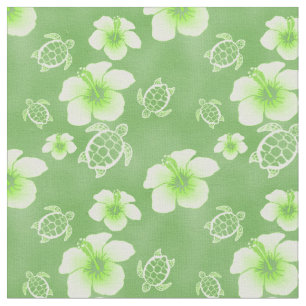 Grüner Hibiskus Honu Hawaiianer Stoff
