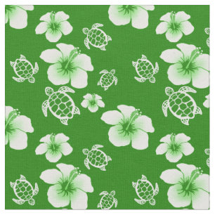 Grüner Hibiskus Honu Hawaiianer Stoff