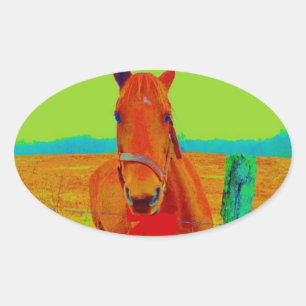 Grüner Himmel , Rotes Bogen Pferd : Name hinzufüge Ovaler Aufkleber