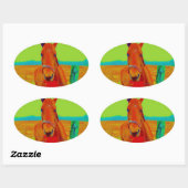 Grüner Himmel , Rotes Bogen Pferd : Name hinzufüge Ovaler Aufkleber (Blatt)