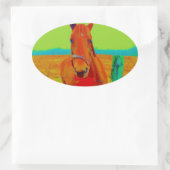 Grüner Himmel , Rotes Bogen Pferd : Name hinzufüge Ovaler Aufkleber (Tasche)