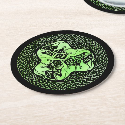 Grüner Himmelsring mit Pferden Runder Pappuntersetzer (Angewinkelt)