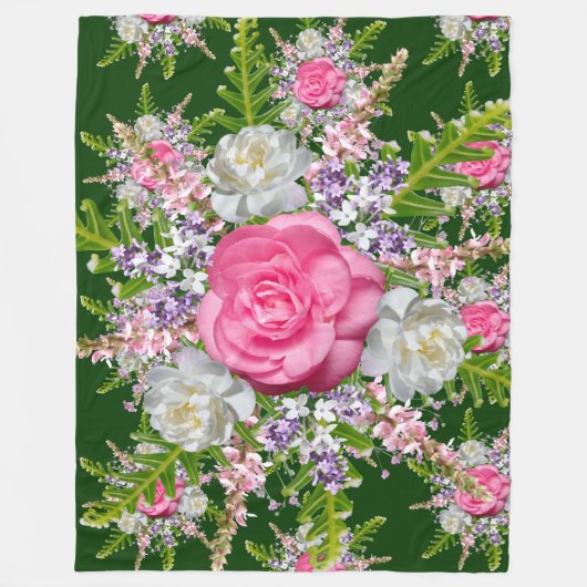 Grüner Hintergrund Bouquet Blume Lila Rosa Fleecedecke (Vorderseite)