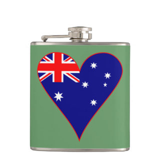 Grüner Hintergrund der Funky Australia Herz Flag Flachmann