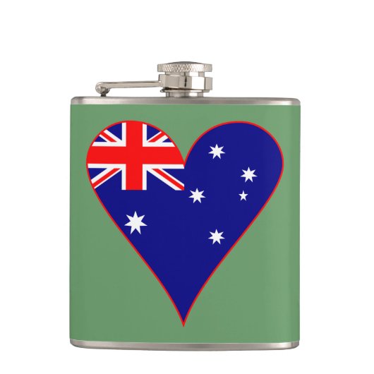 Grüner Hintergrund der Funky Australia Herz Flag Flachmann (Vorderseite)