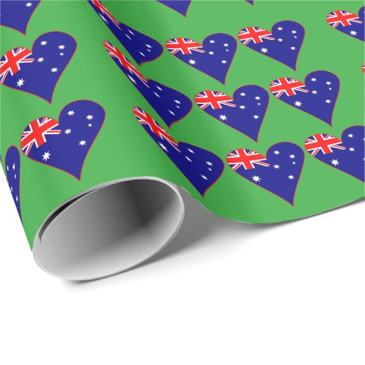 Grüner Hintergrund der Funky Australia Herz Flag Geschenkpapier (Rolleneckpunkt)