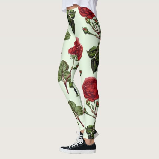 Grüner Hintergrund der Red Long Stem Rose Leggings (Links)