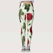 Grüner Hintergrund der Red Long Stem Rose Leggings (Vorderseite)