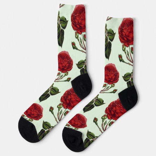 Grüner Hintergrund der Red Long Stem Rose Socken (Linkes Detail)