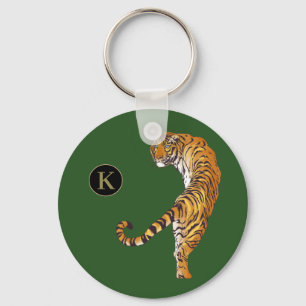 Grüner Hintergrund der Tiger Monogram Schlüsselanhänger