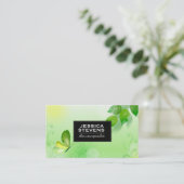 Grüner Hintergrund des Frühlings mit Schmetterling Visitenkarte (Stehend Vorderseite)