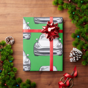 Grüner Hintergrund für ein weißes Elektrofahrzeug Geschenkpapier