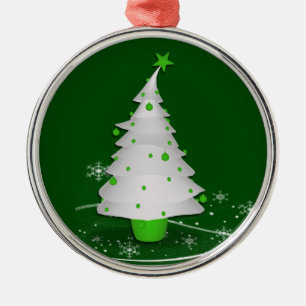 Grüner Hintergrund mit einem weißen Weihnachtsbaum Ornament Aus Metall