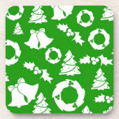 Grüner Hintergrund mit Glocken, Mistletoe und Baum Getränkeuntersetzer (Vorderseite)