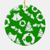 Grüner Hintergrund mit Glocken, Mistletoe und Baum Keramik Ornament (Hinten)