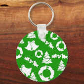 Grüner Hintergrund mit Glocken, Mistletoe und Baum Schlüsselanhänger (Vorderseite)