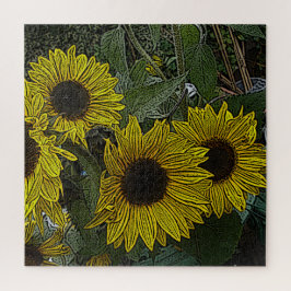 grüner Hintergrund mit großen gelben Blume Puzzle