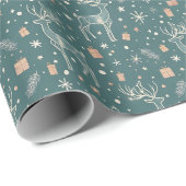 Grüner Hintergrund mit Hirschen, Geschenkverpackun Geschenkpapier (Rolleneckpunkt)