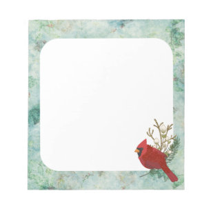 Grüner Hintergrund mit rotem Kardinal Notizblock