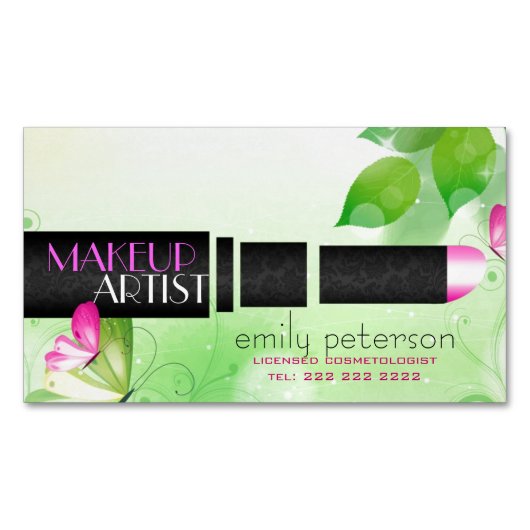 Grüner Hintergrund mit schwarzem Schönheitszeichen Magnetische Visitenkarte (Vorderseite)