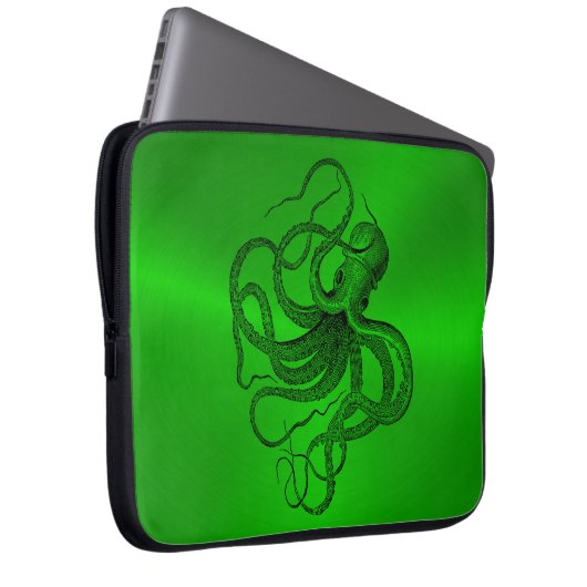 Grüner Hintergrund mit schwarzem Wassertopf Laptopschutzhülle (Vorne Rechts)