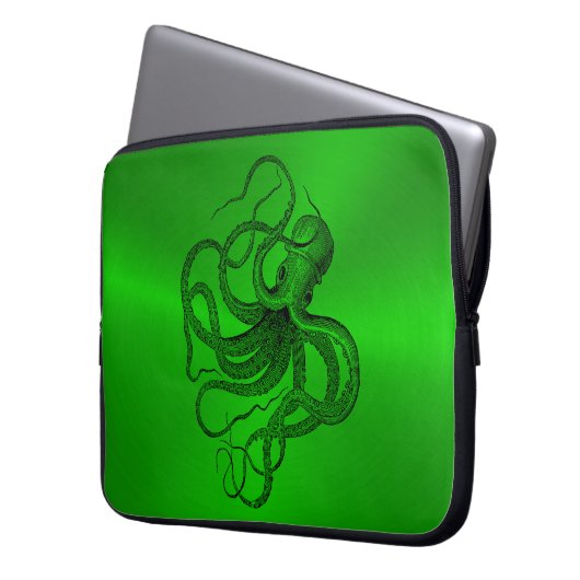 Grüner Hintergrund mit schwarzem Wassertopf Laptopschutzhülle (Vorderseite Links)