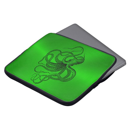 Grüner Hintergrund mit schwarzem Wassertopf Laptopschutzhülle (Vorne Oben)