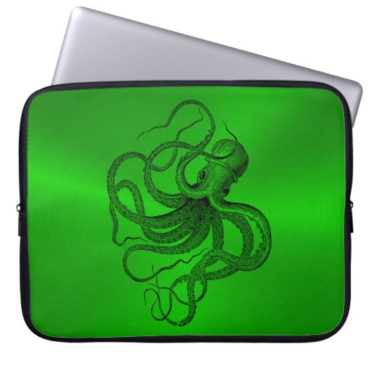 Grüner Hintergrund mit schwarzem Wassertopf Laptopschutzhülle (Vorderseite)