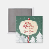 Grüner Hintergrund mit Weihnachtsbaum und Schild Magnet (Vorderseite/Rückseite)