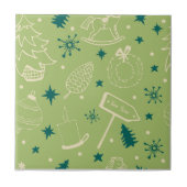 Grüner Hintergrund mit Weihnachtsbäumen, Schildern Fliese (Vorderseite)