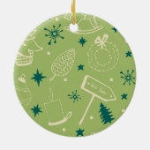 Grüner Hintergrund mit Weihnachtsbäumen, Schildern Keramik Ornament (Hinten)