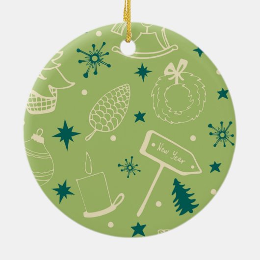 Grüner Hintergrund mit Weihnachtsbäumen, Schildern Keramik Ornament (Hinten)