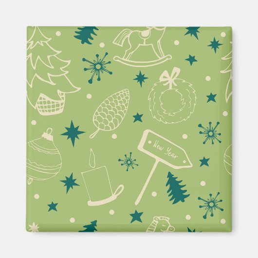 Grüner Hintergrund mit Weihnachtsbäumen, Schildern Magnet (Vorne)