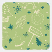 Grüner Hintergrund mit Weihnachtsbäumen, Schildern Quadratischer Aufkleber (Vorderseite)