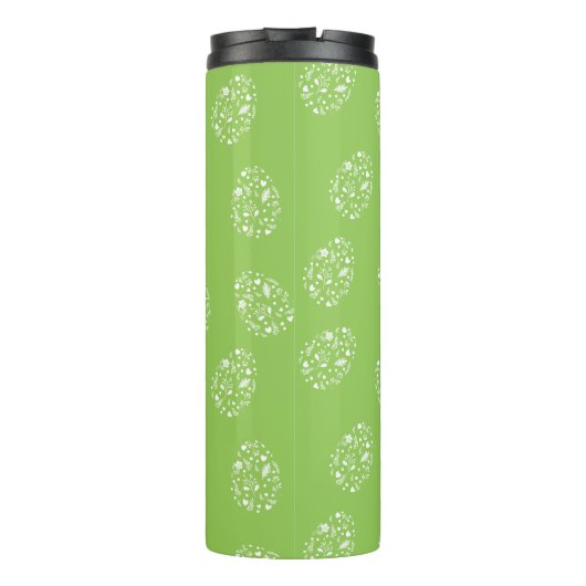 Grüner Hintergrund mit Ziereiermuster Thermosbecher (Rückseite)